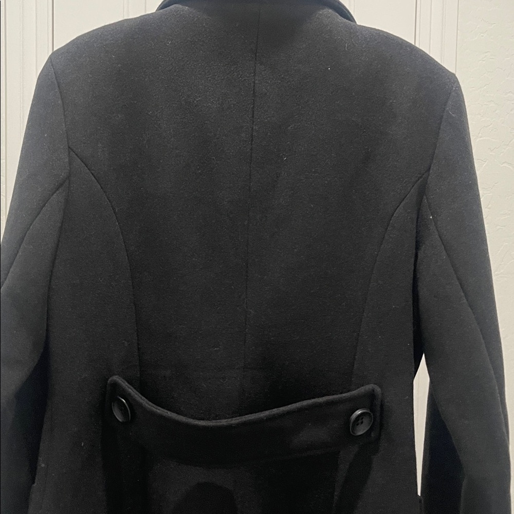 Chou Yatou Double Breasted Wool Blend Black Pea Coat Women’s Sz M with Pocket - Picture 12 of 16